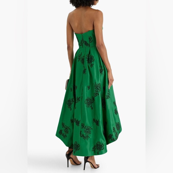 Marchesa Notte Strapless Coquette Embroidered Duchesse Satin Gown Emerald Size 8 - Picture 2 of 15